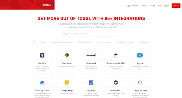Toggle tích hợp với hơn 85 ứng dụng phần mềm khác